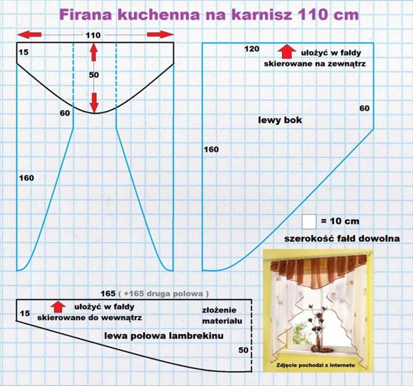 Jak uszyć lambrekiny, firany i łuki - schematy - Firana kuchenna na karnisz 110 cm.jpg