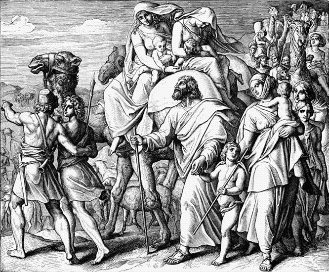 Ilustracje Biblijne ST1 - 035.Jakub wyjezdza do Kanaanu. Ks.Rodzaju 31,17-18.gif