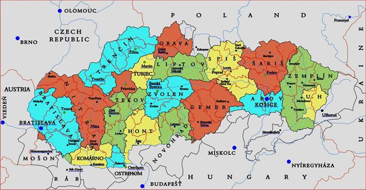 mapy Europa , Polska - Slovakia_Hungary_Counties.jpg